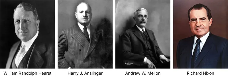 Portraits of four historical figures featured in an article on cannabis prohibition.