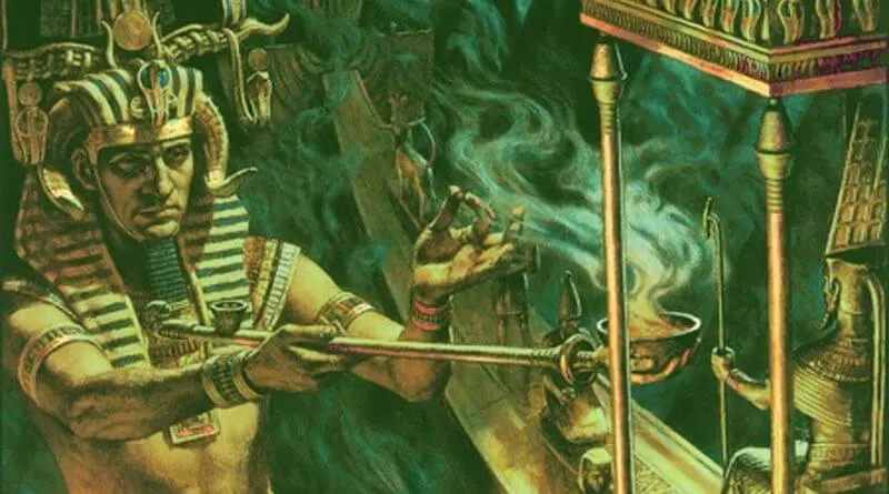 A painting depicting historical Egyptian figures.