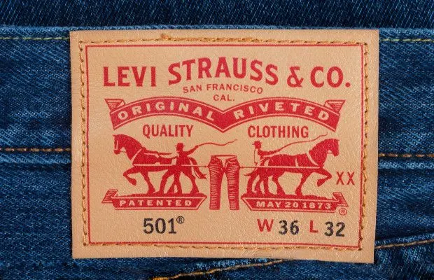 A Levi Strauss leather label on denim.